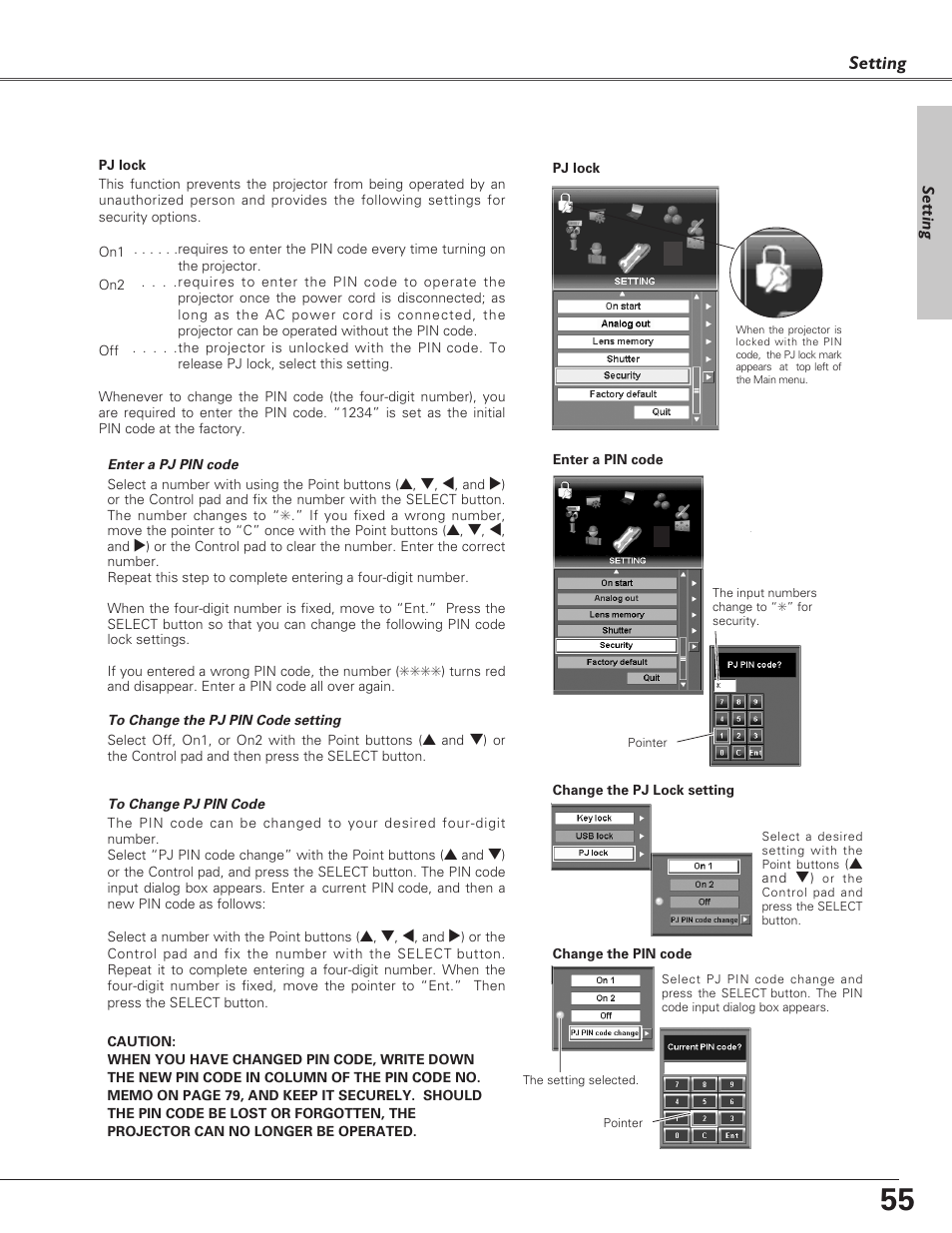Setting | Sanyo PLC-XF60A User Manual | Page 55 / 82