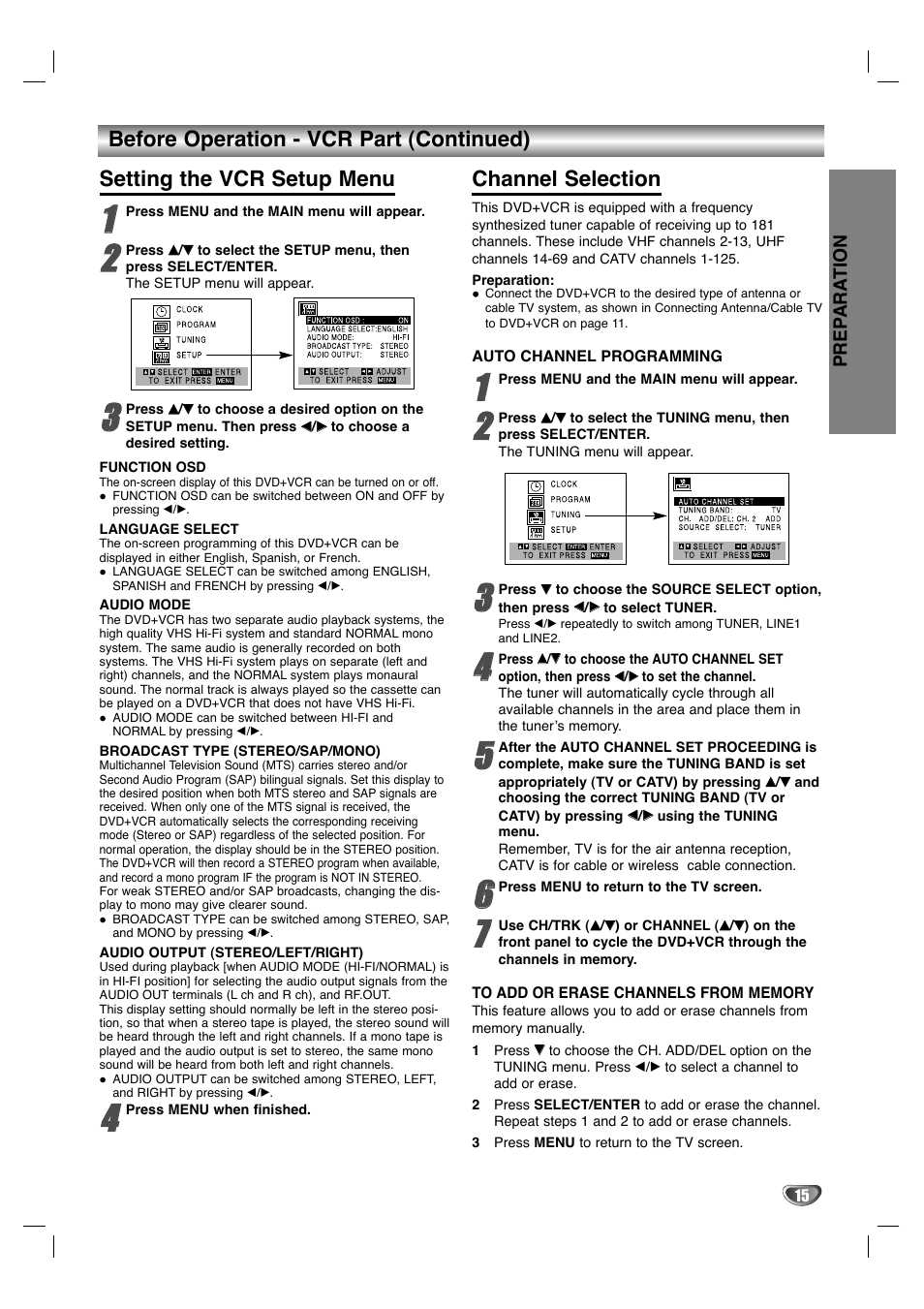 Channel selection | Sanyo DVC-2700 User Manual | Page 15 / 37
