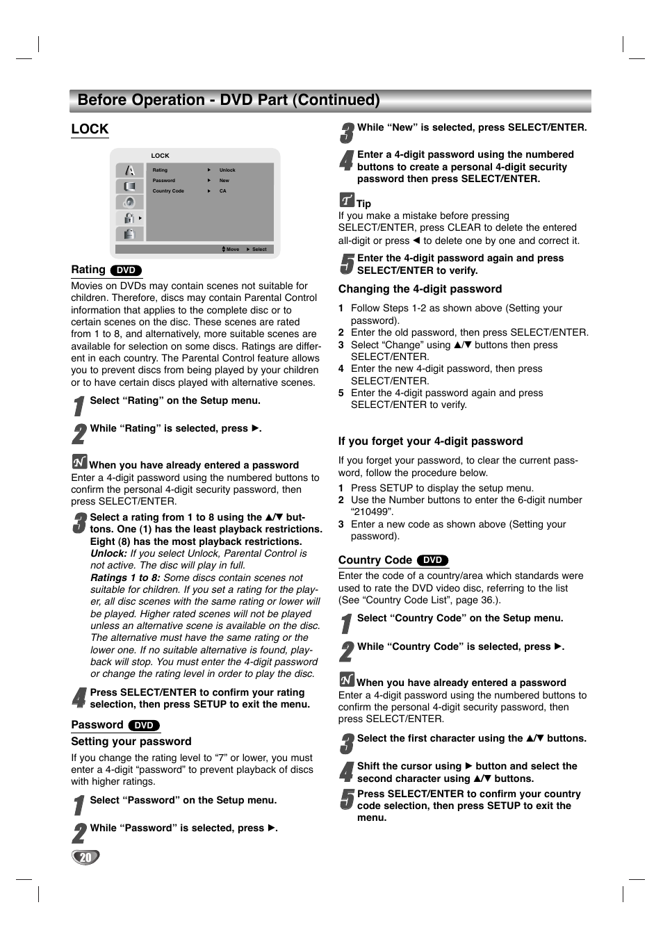 Before operation - dvd part (continued) | Sanyo DVC-2700 User Manual | Page 20 / 37