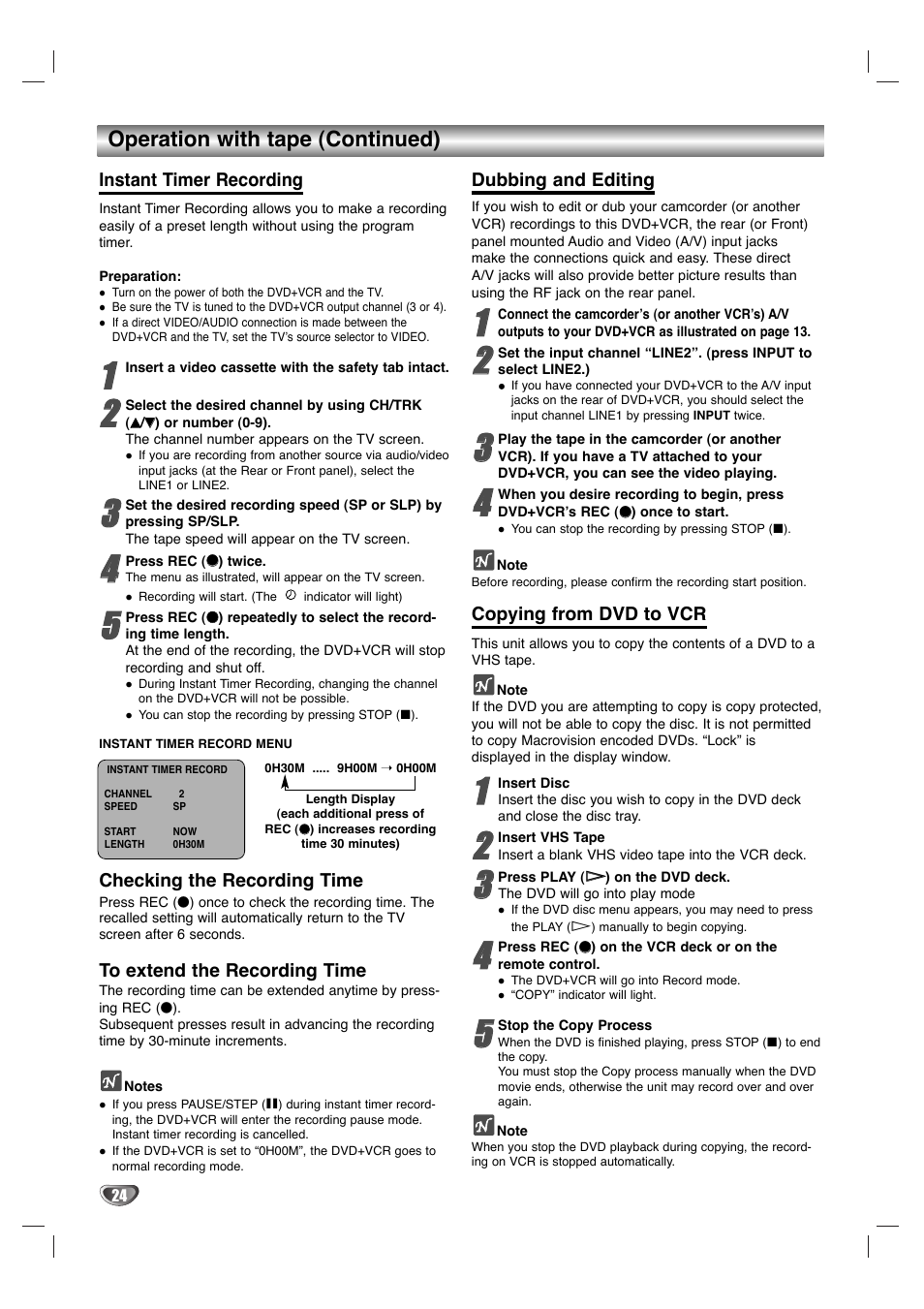 Operation with tape (continued) | Sanyo DVC-2700 User Manual | Page 24 / 37