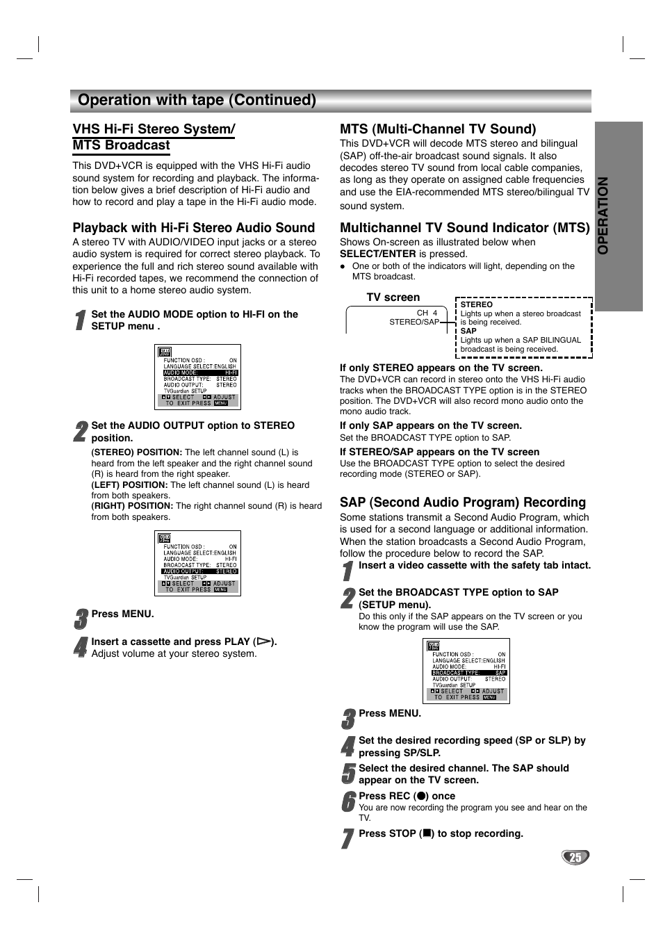 Operation with tape (continued) | Sanyo DVC-2700 User Manual | Page 25 / 37