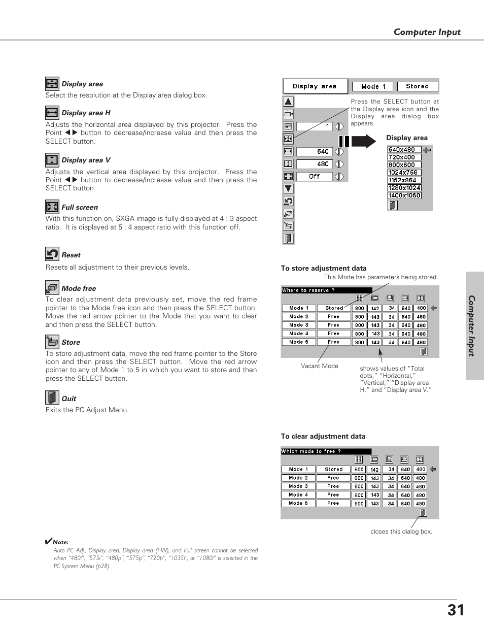 Computer input | Sanyo PLC-SU51 User Manual | Page 31 / 64