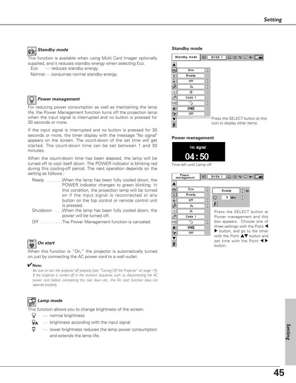 Setting | Sanyo PLC-SU51 User Manual | Page 45 / 64