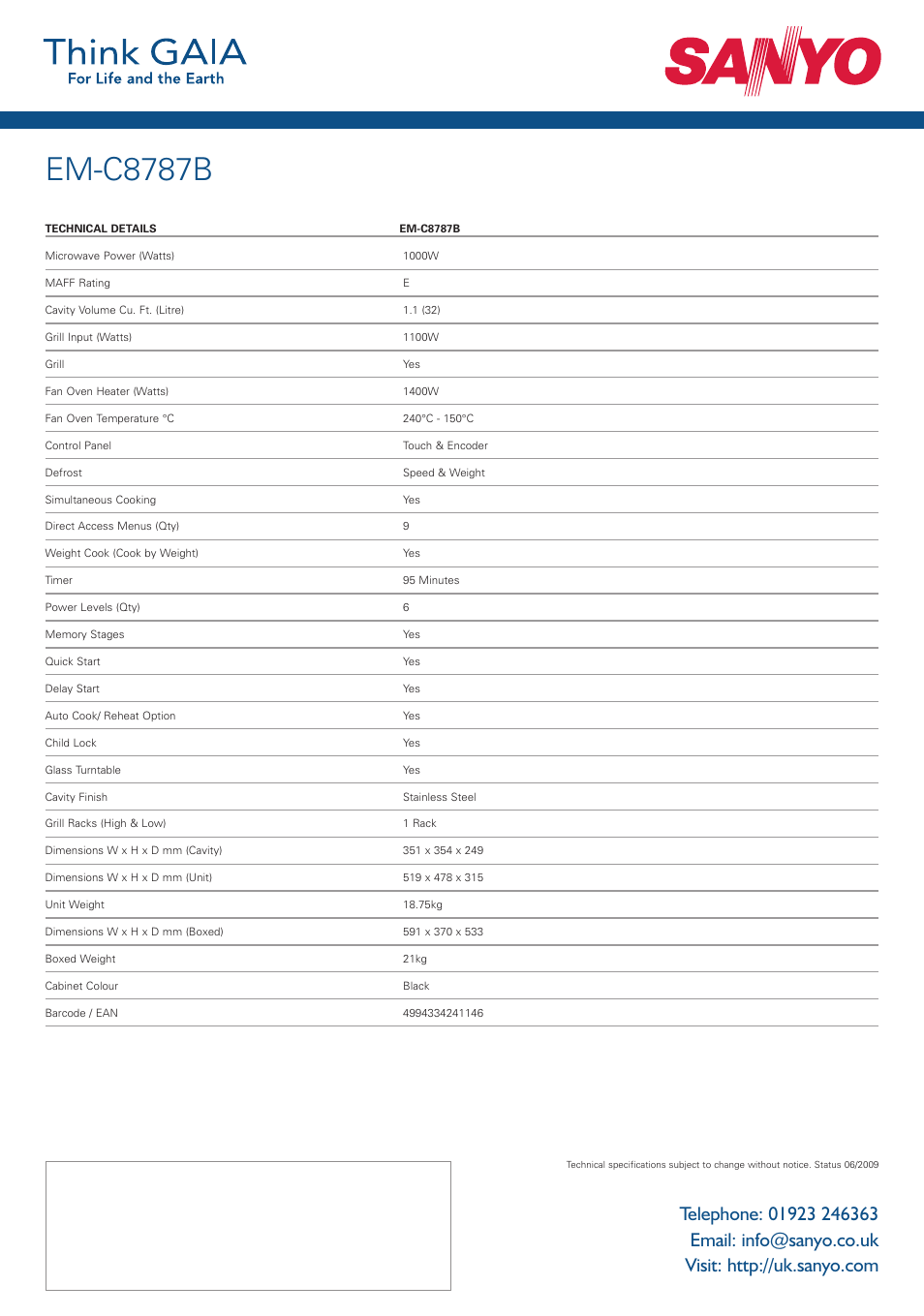 Em-c8787b | Sanyo EM-C8787B User Manual | Page 2 / 2