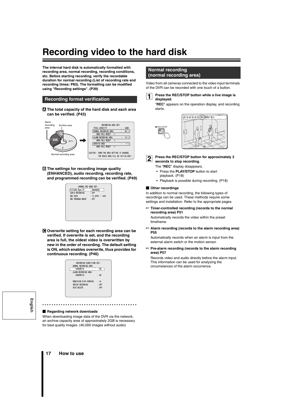 Recording video to the hard disk, 17 how to use, Recording format verification | Normal recording (normal recording area) | Sanyo DSR-3706PA User Manual | Page 18 / 88