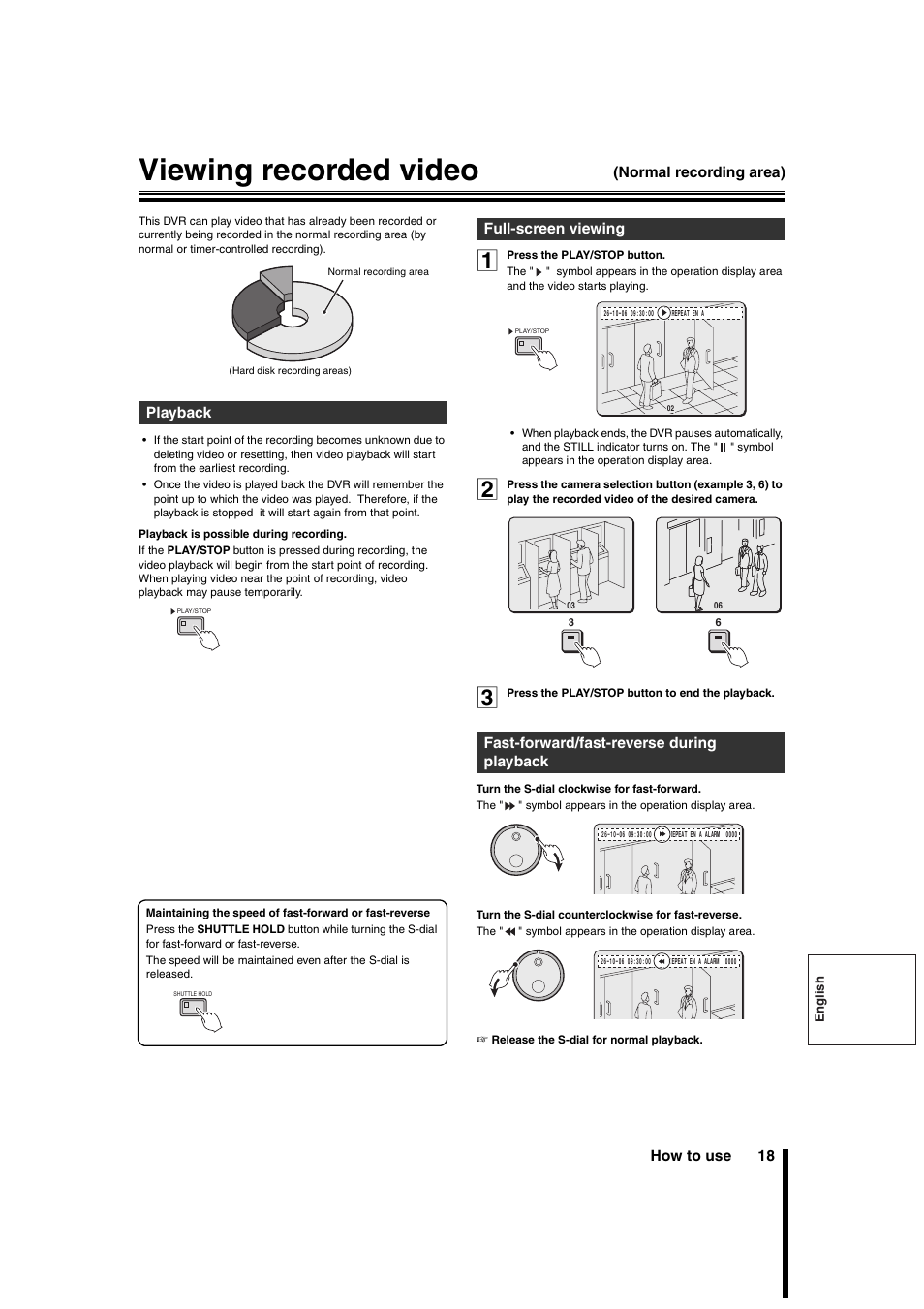 Viewing recorded video, How to use 18, Normal recording area) | Playback | Sanyo DSR-3706PA User Manual | Page 19 / 88