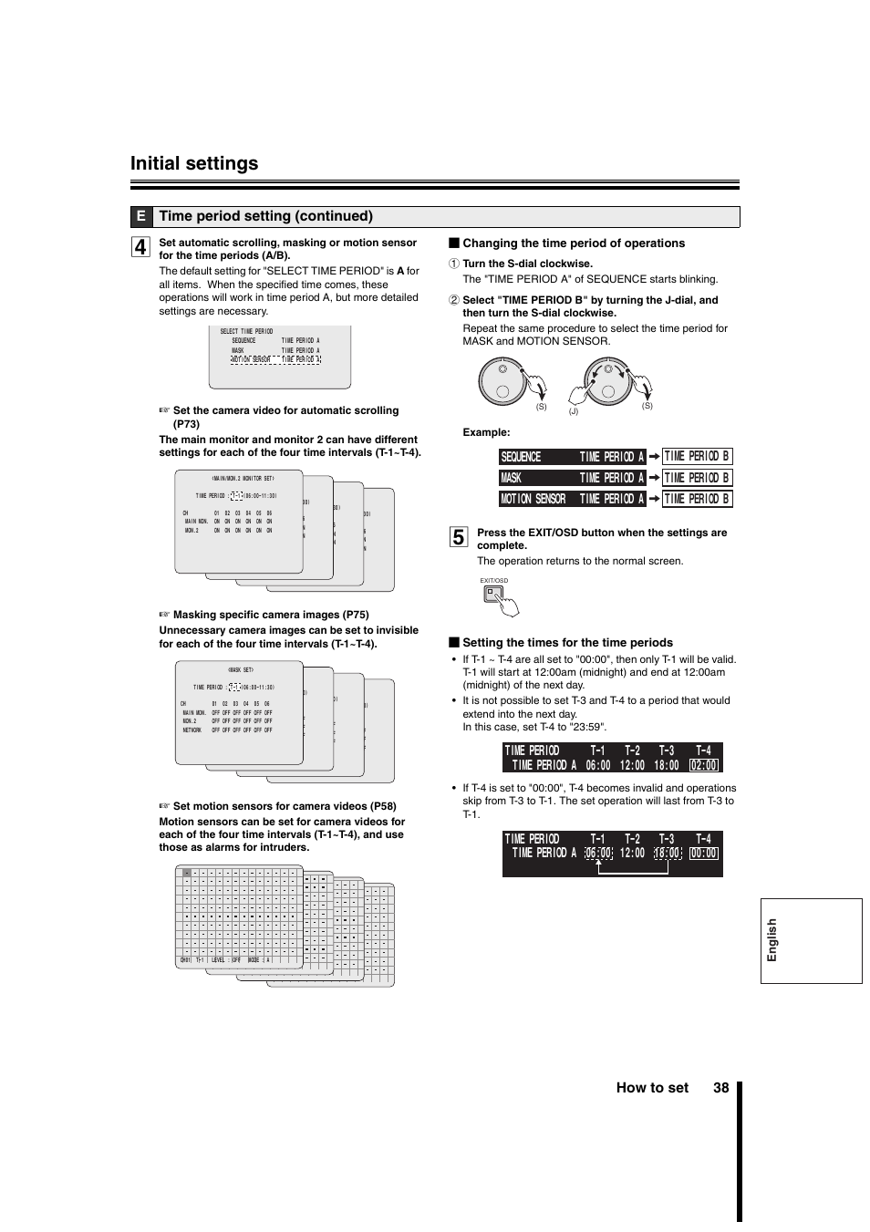 Initial settings, How to set 38, Etime period setting (continued) | Sanyo DSR-3706PA User Manual | Page 39 / 88