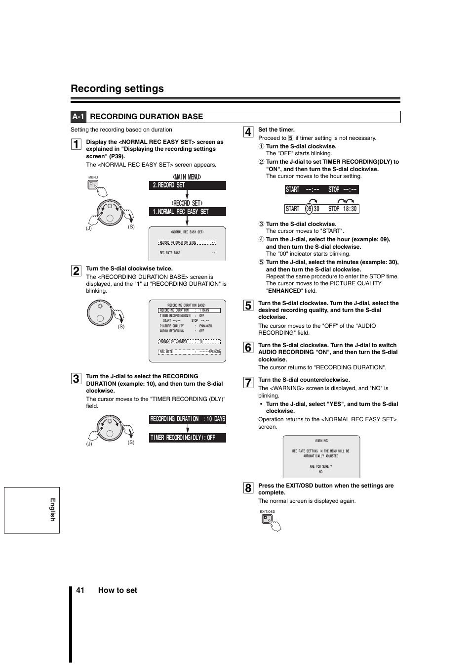 Recording settings | Sanyo DSR-3706PA User Manual | Page 42 / 88
