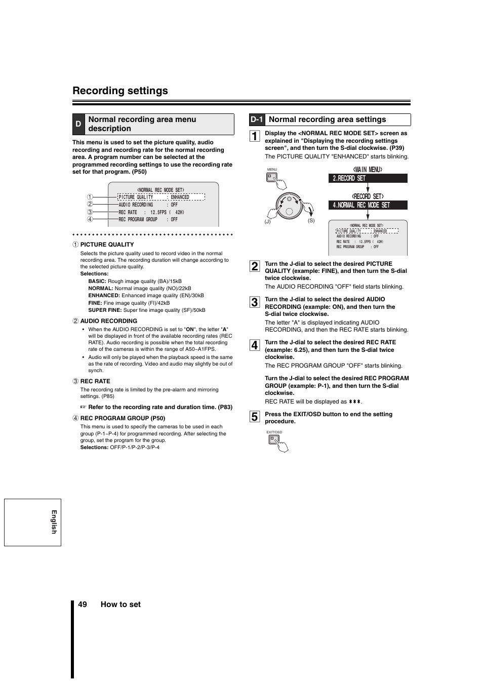 Recording settings | Sanyo DSR-3706PA User Manual | Page 50 / 88