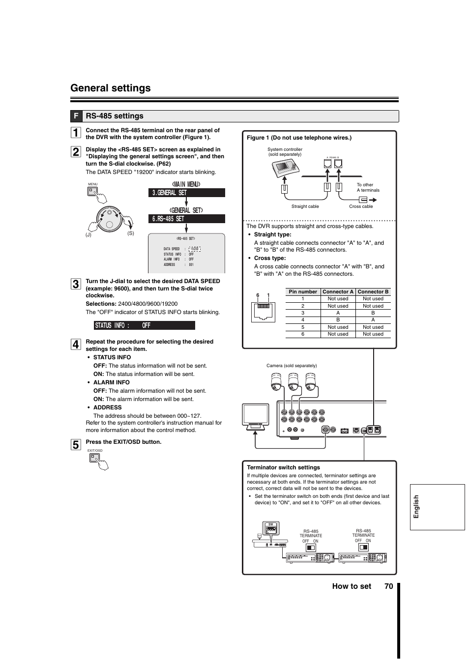 General settings, How to set 70, Frs-485 settings | Sanyo DSR-3706PA User Manual | Page 71 / 88