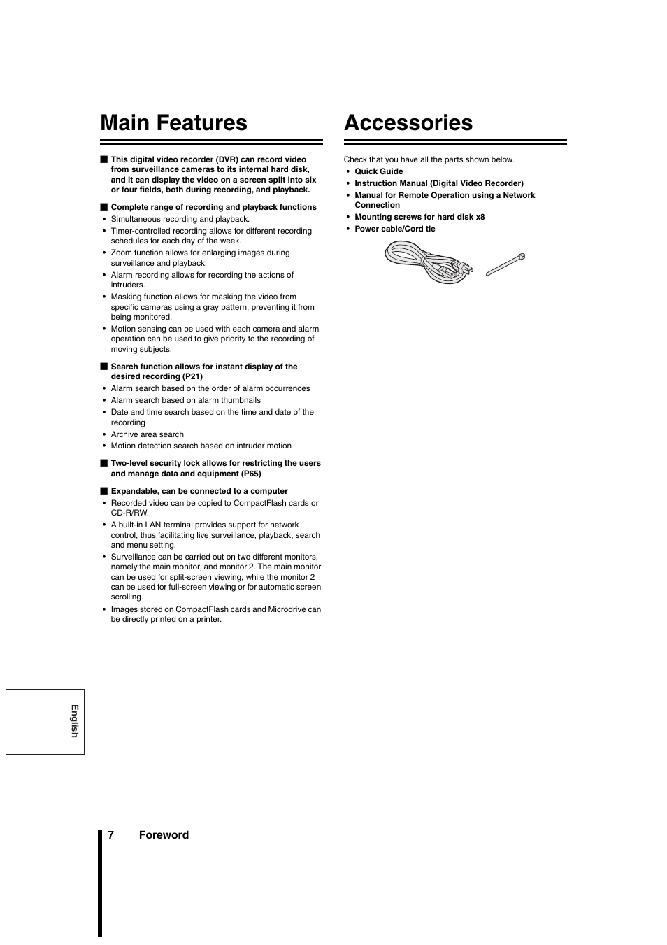 Main features, Accessories | Sanyo DSR-3706PA User Manual | Page 8 / 88