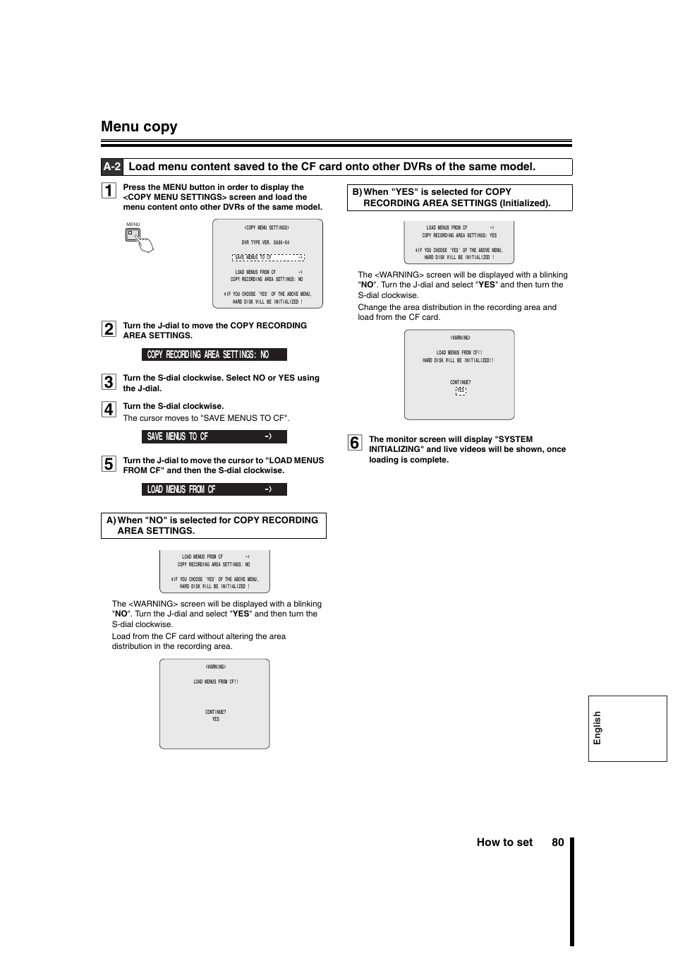 Menu copy, How to set 80 | Sanyo DSR-3706PA User Manual | Page 81 / 88