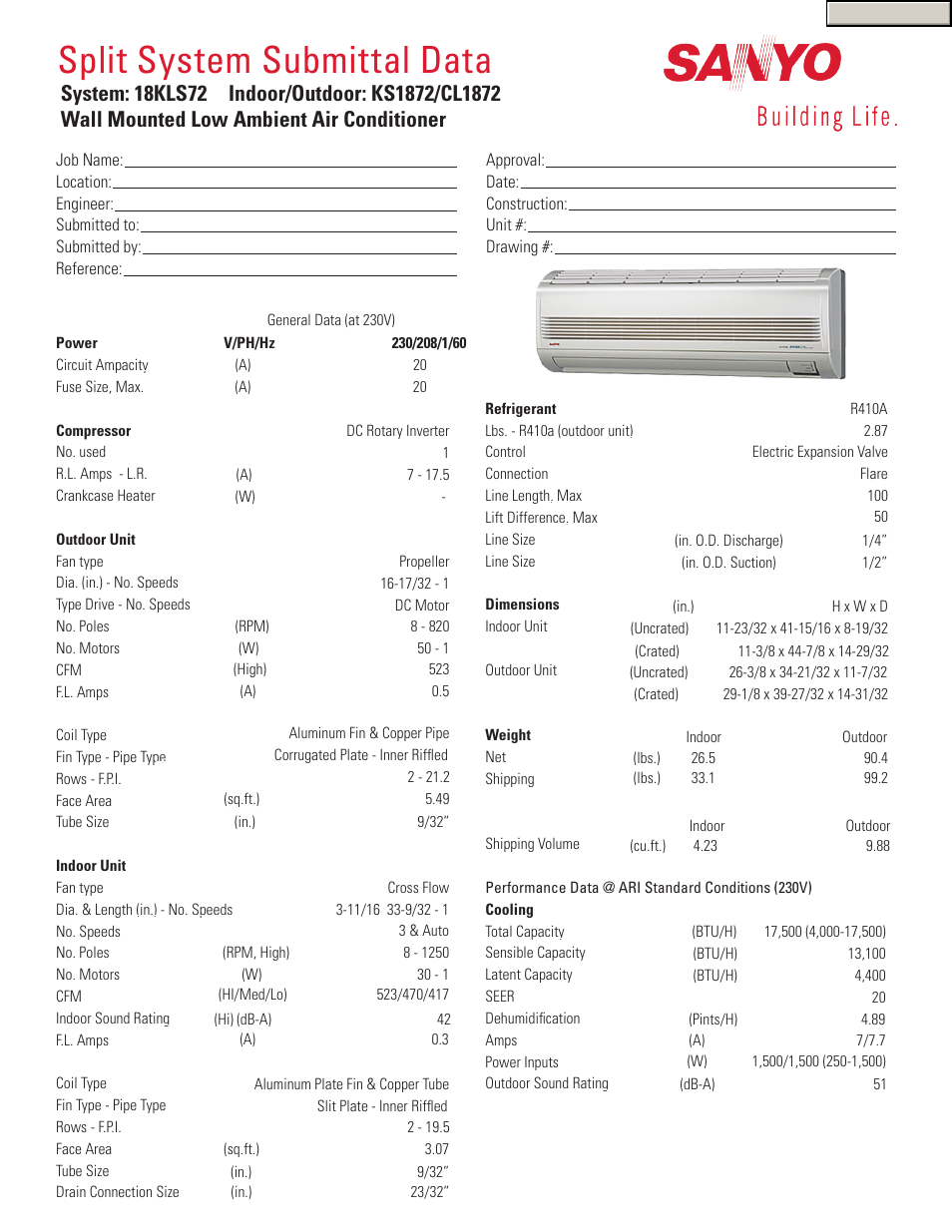 Sanyo 18KLS72 User Manual | 2 pages