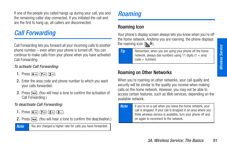 Call forwarding, Roaming | Sanyo MIRRO PLS-3810 User Manual | Page 101 / 126