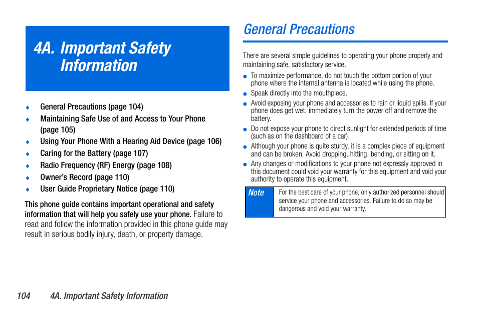 4a. important safety information, General precautions | Sanyo MIRRO PLS-3810 User Manual | Page 114 / 126