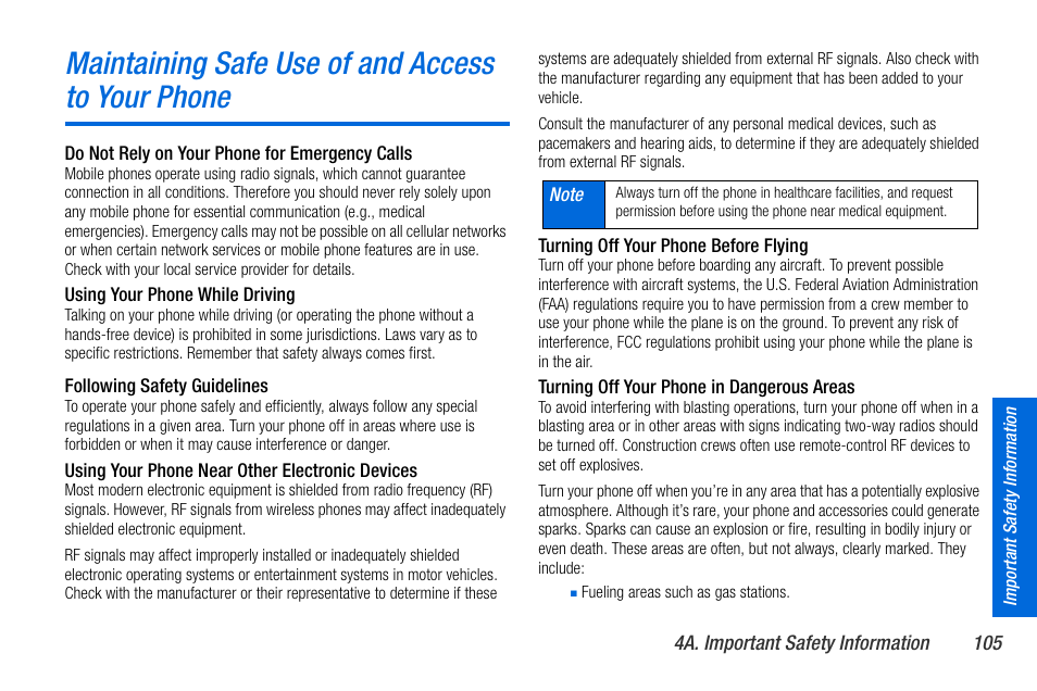 Maintaining safe use of and access to your phone | Sanyo MIRRO PLS-3810 User Manual | Page 115 / 126