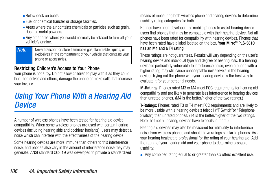 Using your phone with a hearing aid device | Sanyo MIRRO PLS-3810 User Manual | Page 116 / 126