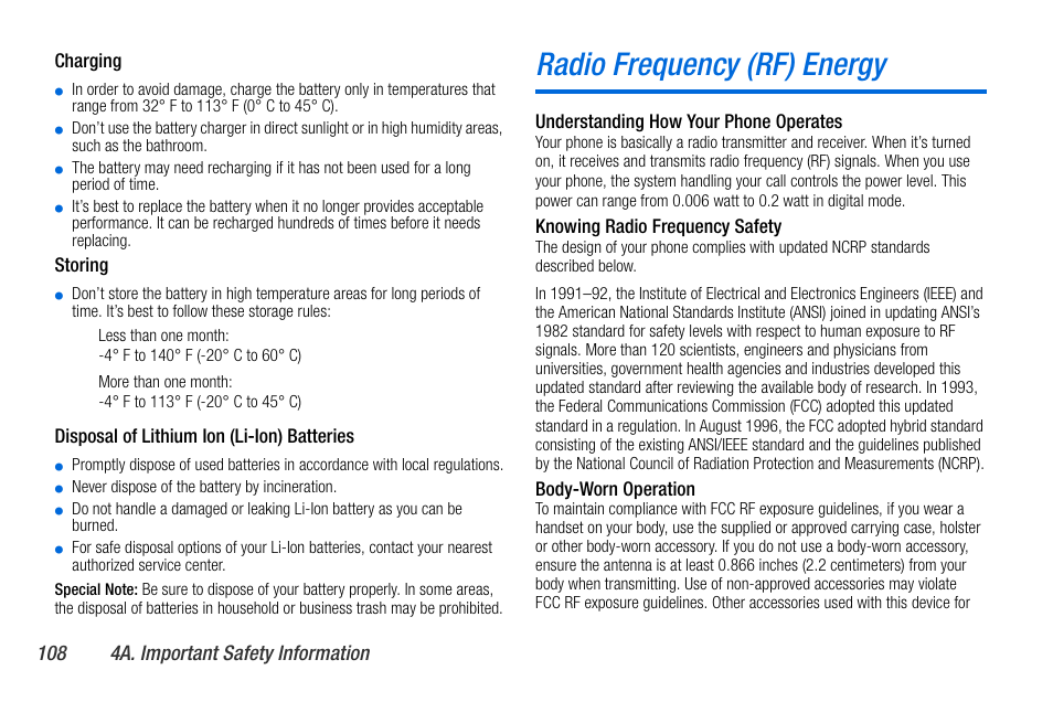 Radio frequency (rf) energy | Sanyo MIRRO PLS-3810 User Manual | Page 118 / 126