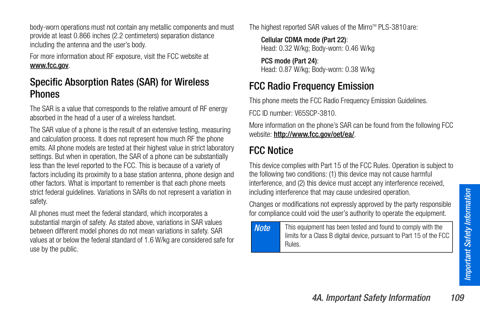 Fcc radio frequency emission, Fcc notice | Sanyo MIRRO PLS-3810 User Manual | Page 119 / 126