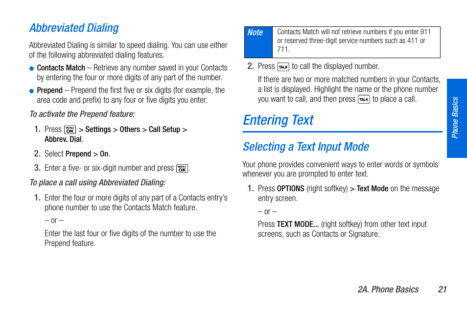 Entering text, Abbreviated dialing, Selecting a text input mode | Sanyo MIRRO PLS-3810 User Manual | Page 31 / 126