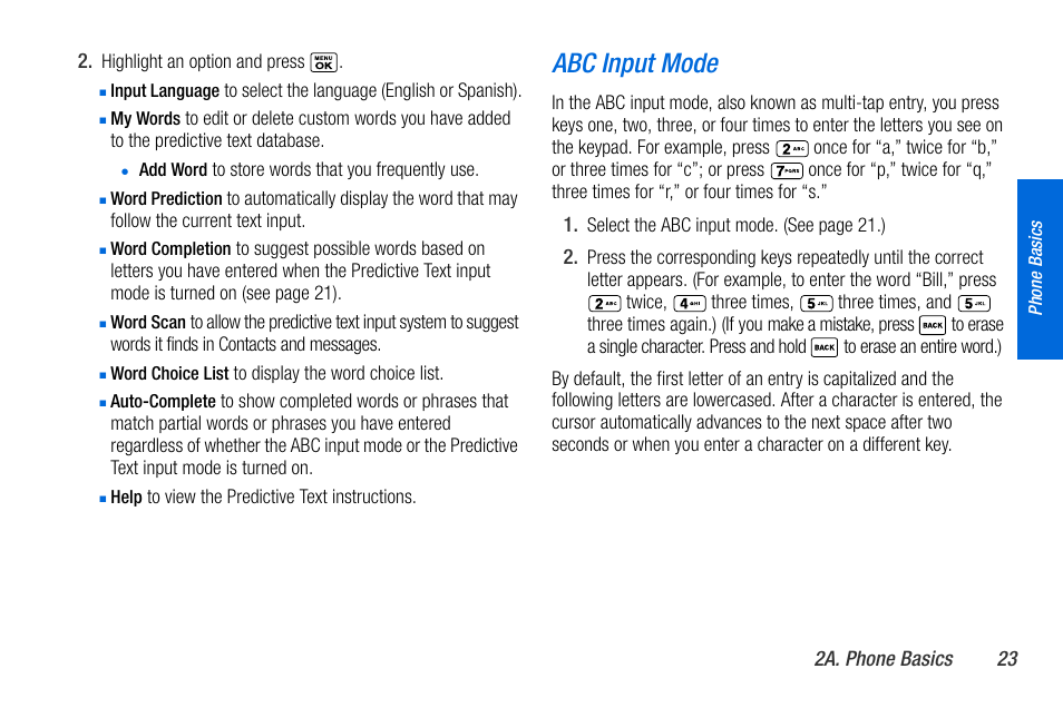 Abc input mode | Sanyo MIRRO PLS-3810 User Manual | Page 33 / 126