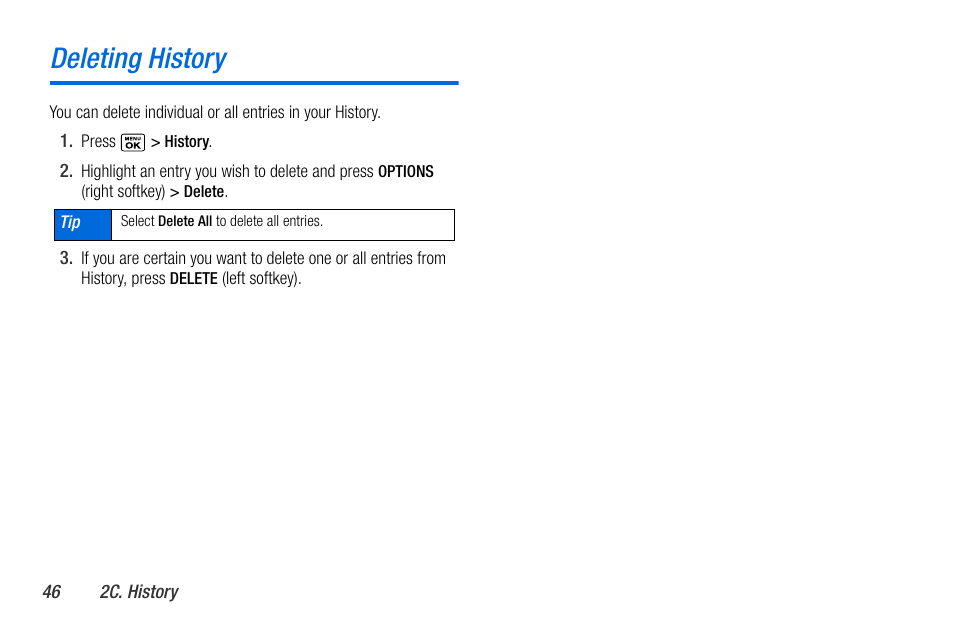 Deleting history | Sanyo MIRRO PLS-3810 User Manual | Page 56 / 126