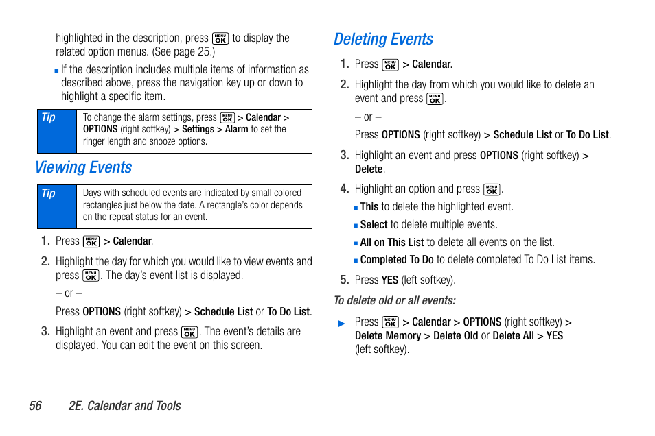Viewing events, Deleting events | Sanyo MIRRO PLS-3810 User Manual | Page 66 / 126