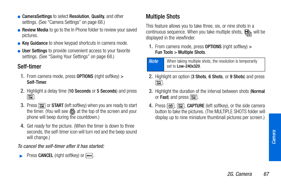 Ee “self-timer” on, See “multiple shots | Sanyo MIRRO PLS-3810 User Manual | Page 77 / 126