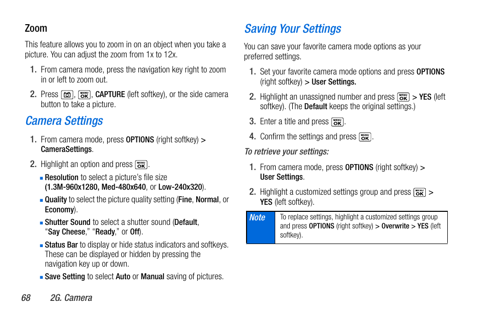 Zoom” on, Camera settings, Saving your settings | Sanyo MIRRO PLS-3810 User Manual | Page 78 / 126