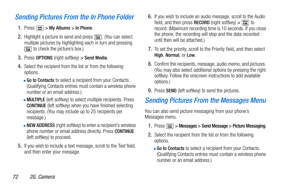 E in a message. (see “sending, Sending pictures from the in phone folder, Sending pictures from the messages menu | Sanyo MIRRO PLS-3810 User Manual | Page 82 / 126