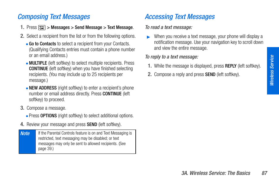Composing text messages, Accessing text messages | Sanyo MIRRO PLS-3810 User Manual | Page 97 / 126