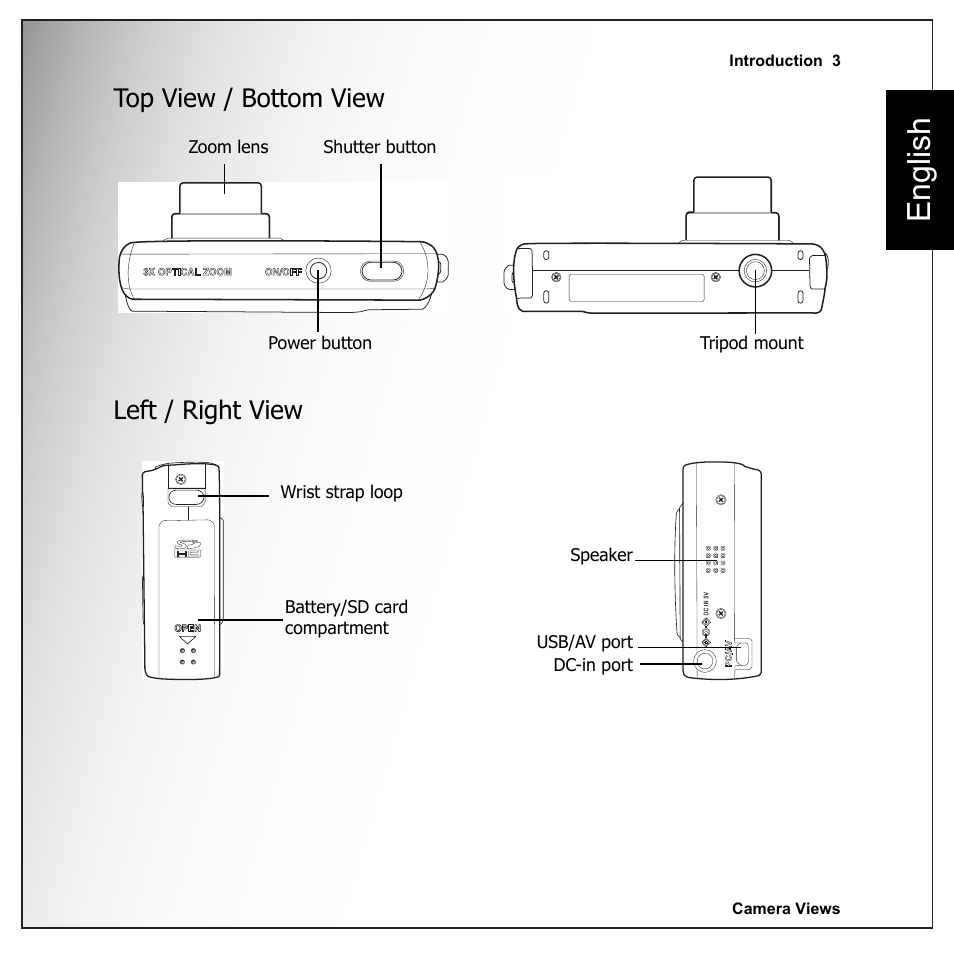Top view / bottom view, Left / right view, Top view / bottom view left / right view | English | Sanyo VPC-E1090 User Manual | Page 15 / 70