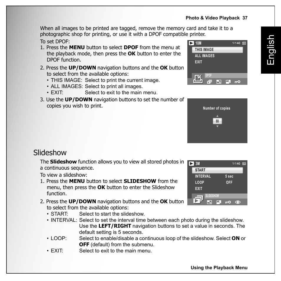 Slideshow, English | Sanyo VPC-E1090 User Manual | Page 49 / 70