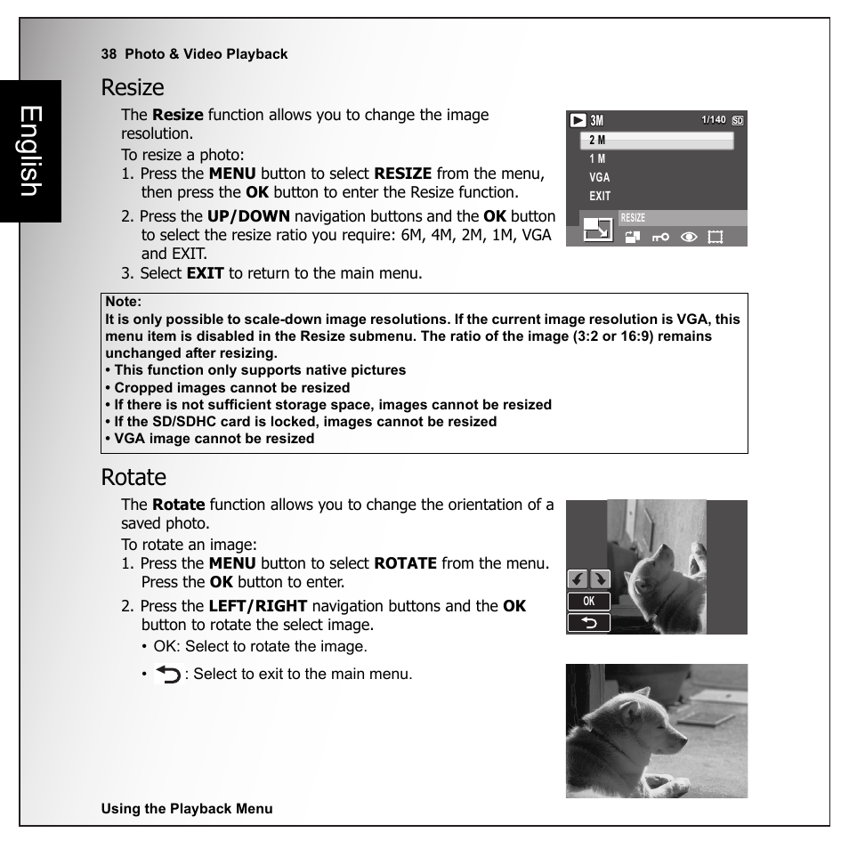 Resize, Rotate, Resize rotate | English | Sanyo VPC-E1090 User Manual | Page 50 / 70