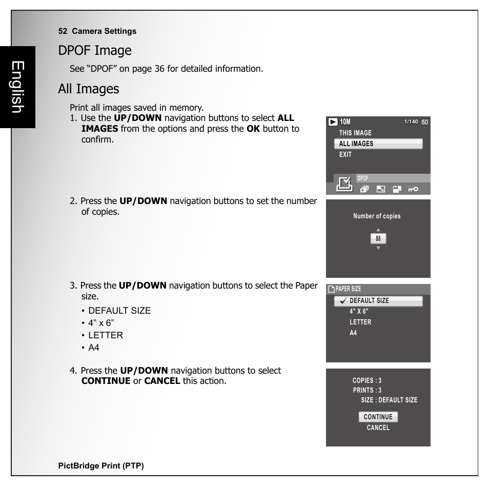Dpof image, All images, Dpof image all images | English | Sanyo VPC-E1090 User Manual | Page 64 / 70