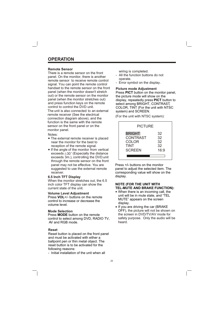 Т³гж 20, Operation | Sanyo ECD-T1580DV User Manual | Page 20 / 40