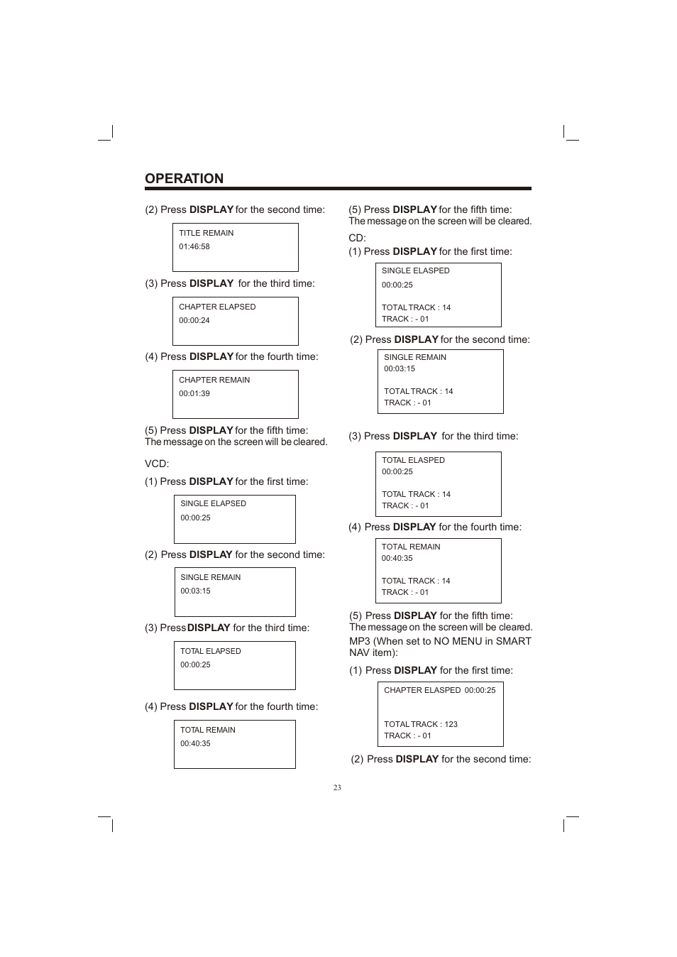 Т³гж 23, Operation | Sanyo ECD-T1580DV User Manual | Page 23 / 40