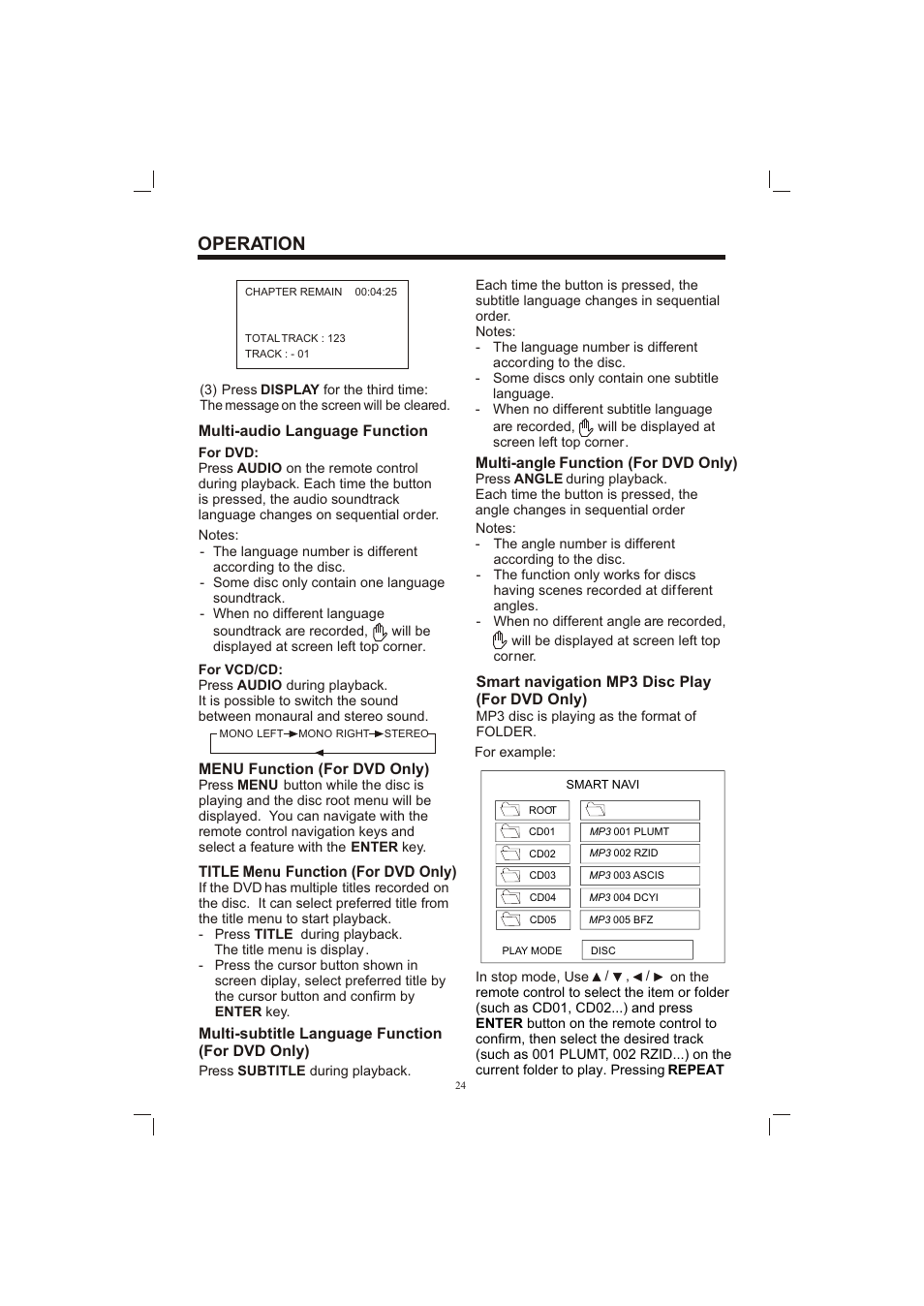 Т³гж 24, Operation | Sanyo ECD-T1580DV User Manual | Page 24 / 40