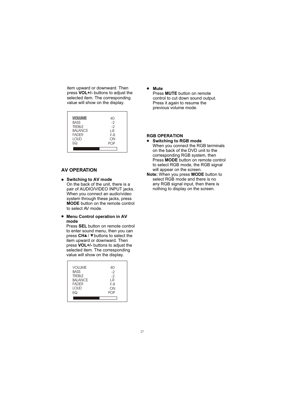 Т³гж 27, Av operation | Sanyo ECD-T1580DV User Manual | Page 27 / 40