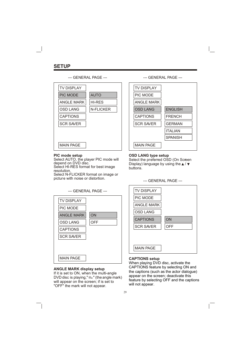 Т³гж 29, Setup | Sanyo ECD-T1580DV User Manual | Page 29 / 40