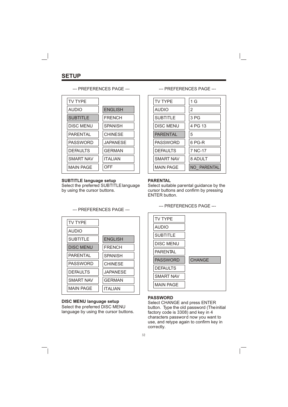 Т³гж 32, Setup | Sanyo ECD-T1580DV User Manual | Page 32 / 40