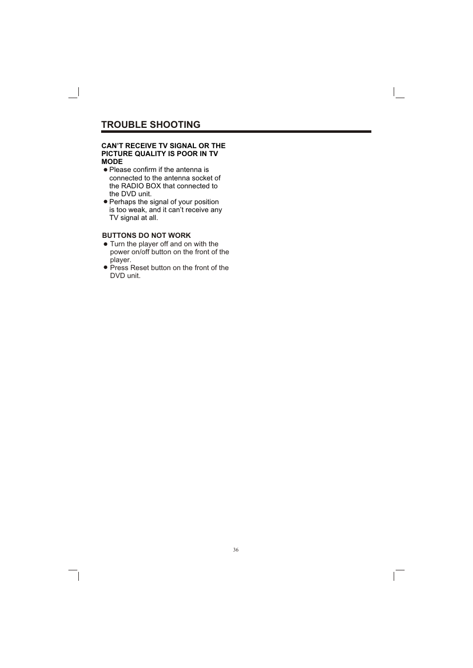 Т³гж 36, Trouble shooting | Sanyo ECD-T1580DV User Manual | Page 36 / 40