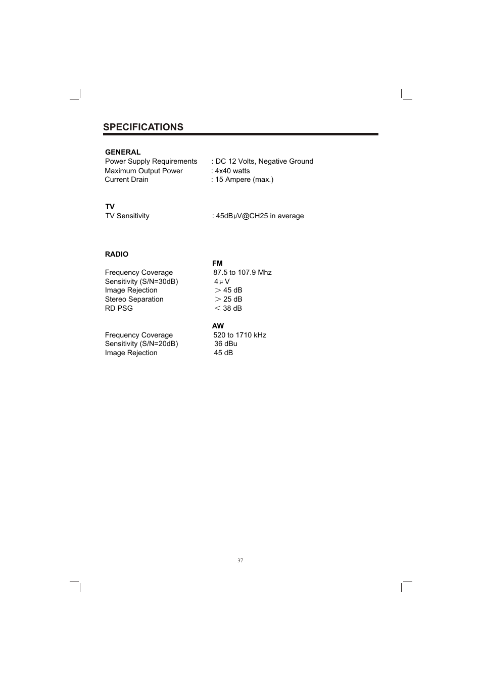 Т³гж 37, Specifications | Sanyo ECD-T1580DV User Manual | Page 37 / 40