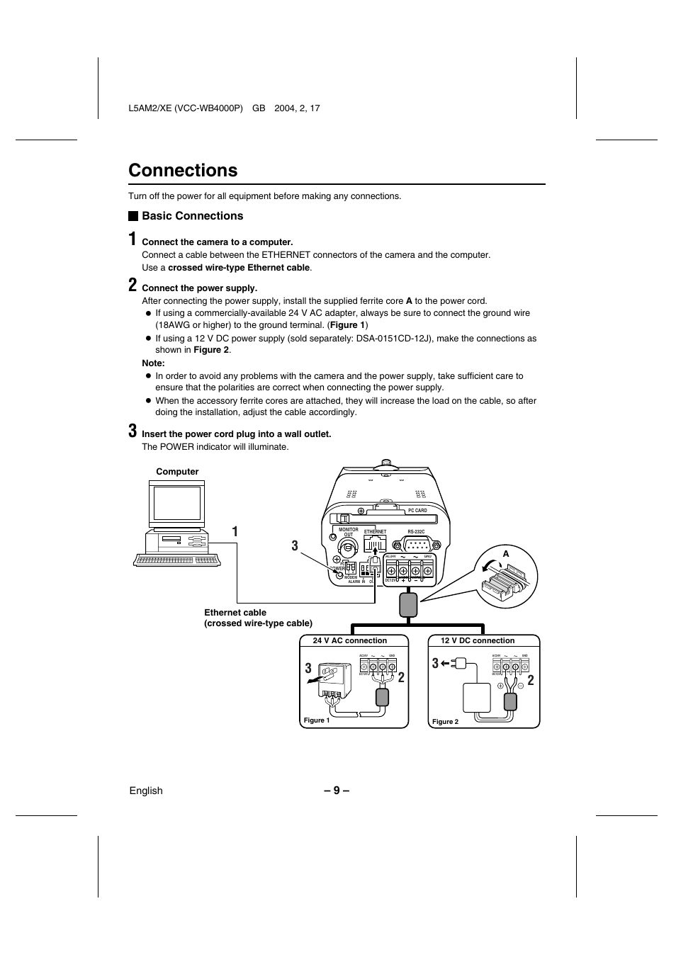 Connections, Basic connections | Sanyo VCC-WB4000P User Manual | Page 10 / 78