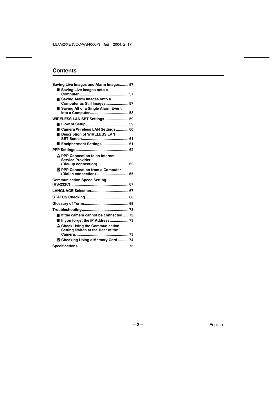 Sanyo VCC-WB4000P User Manual | Page 3 / 78