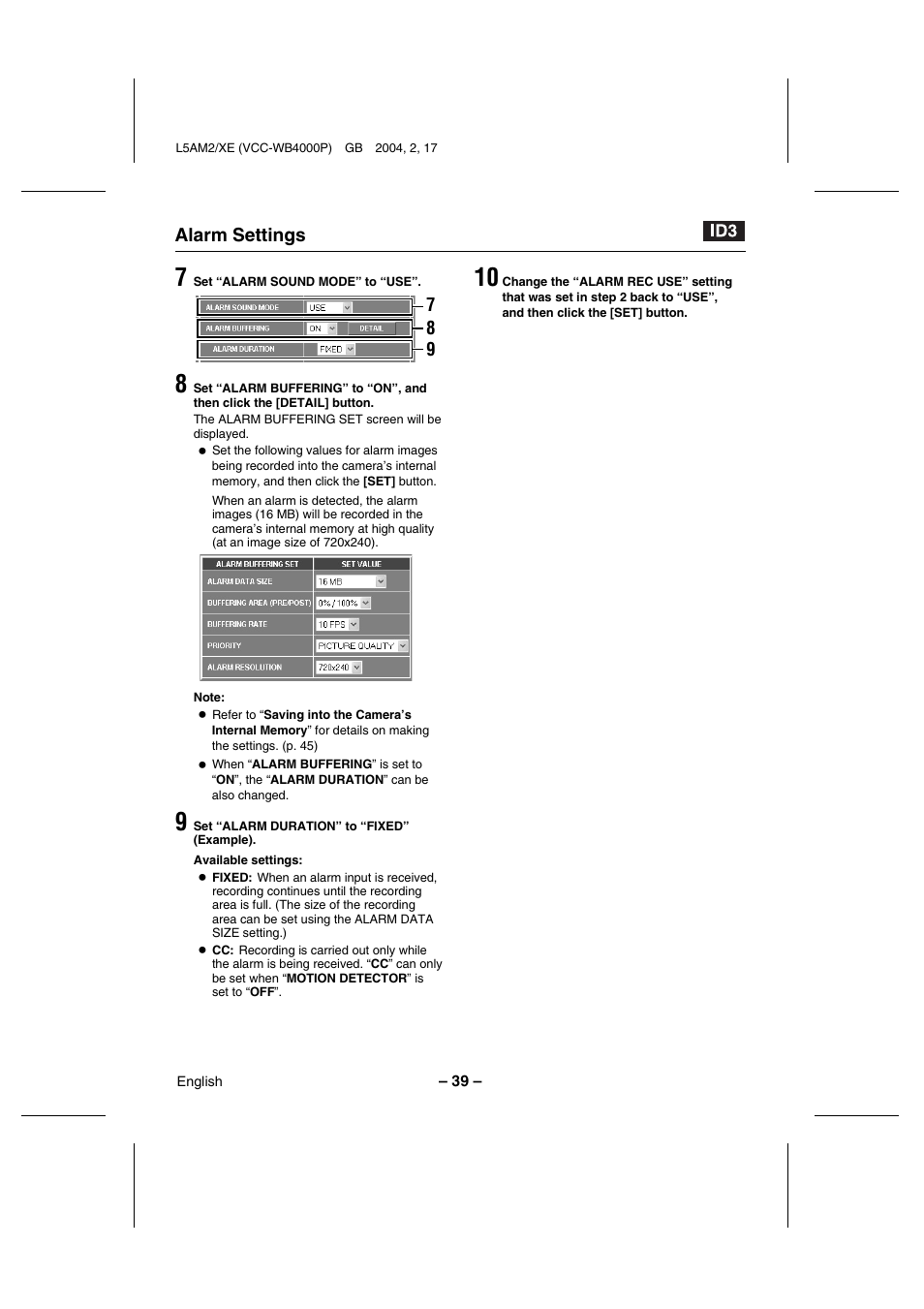Sanyo VCC-WB4000P User Manual | Page 40 / 78
