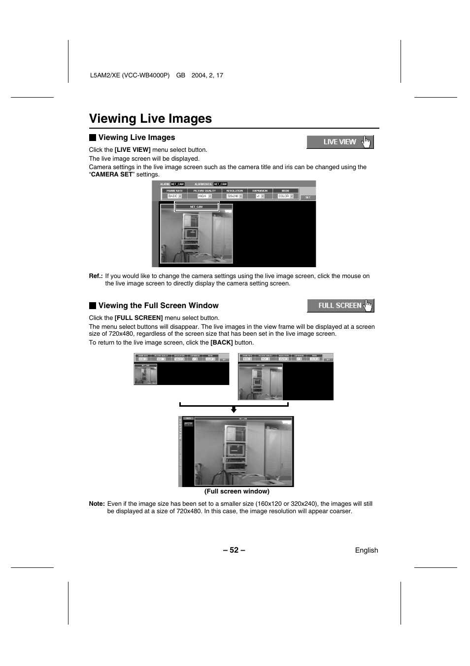 Viewing live images | Sanyo VCC-WB4000P User Manual | Page 53 / 78