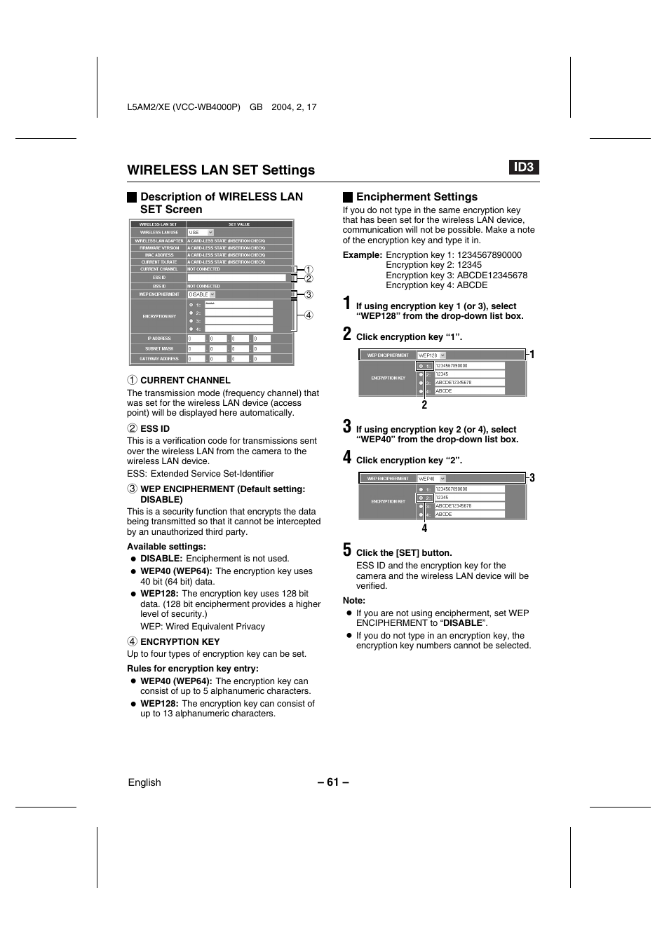 Wireless lan set settings | Sanyo VCC-WB4000P User Manual | Page 62 / 78