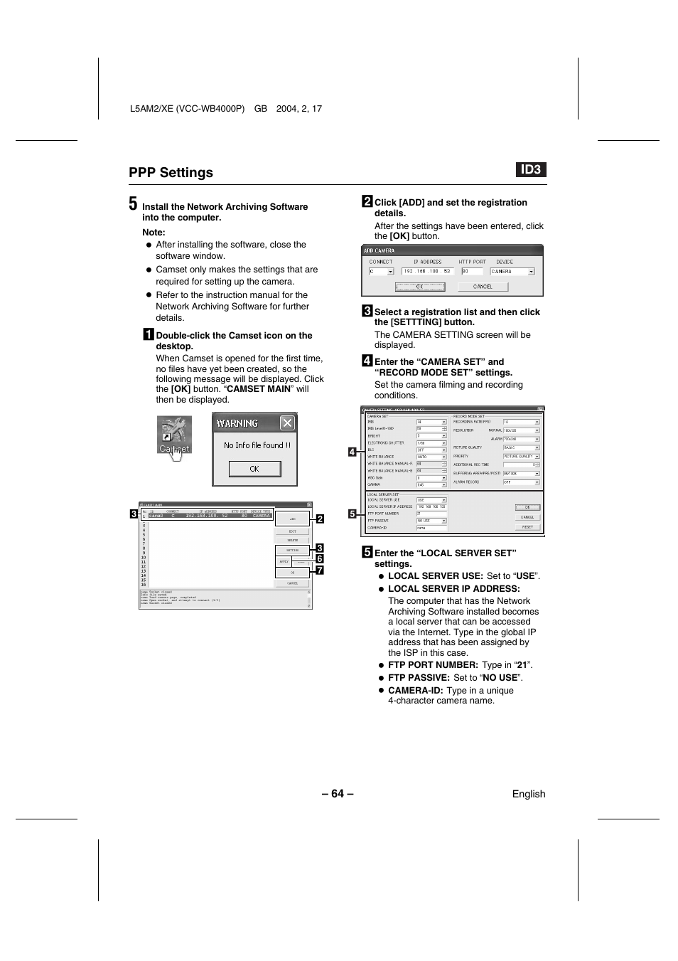 Ppp settings | Sanyo VCC-WB4000P User Manual | Page 65 / 78