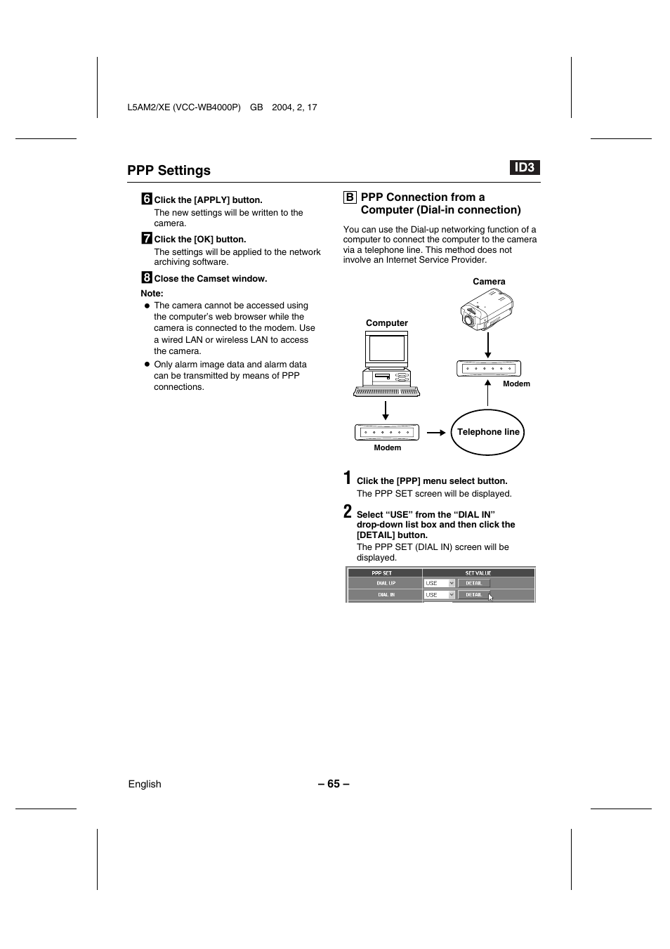 Ppp settings 6 | Sanyo VCC-WB4000P User Manual | Page 66 / 78